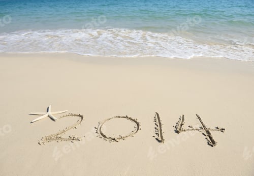 Preview: Year 2014 Hand Written On The White Sand In Front Of The Sea