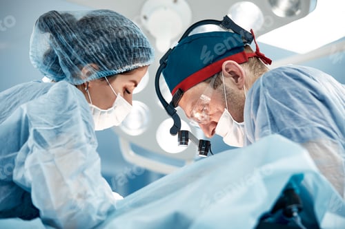 Preview: Close up of doctors and nurses in operating room, professional doctors during work in modern