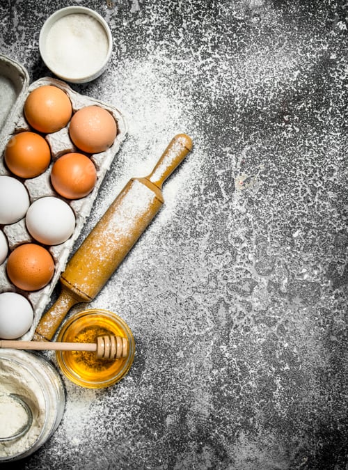 Preview: Baking background. Fresh ingredients for baking.