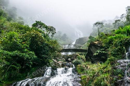 Preview: View of the large beautiful waterfall, Silver Waterfall in Sa Pa, Vietnam