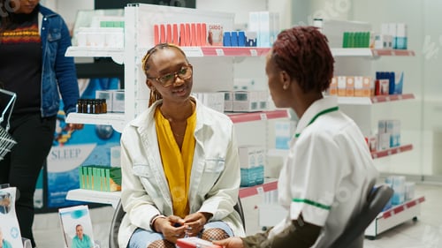 Preview: African american specialist showing pack of medicine