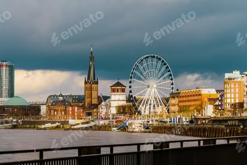 Preview: Beautiful Shore Of Rhein River During Day In Dusseldorf In Winter, Nordrhein-Westfalen, Germany