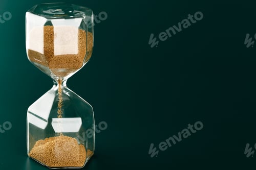 Preview: Gold hourglass on dark green paper background