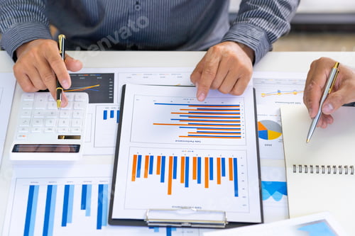 Preview: Business people talking, planning analyze working analyzing with financial data investment and marke