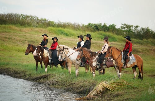 Preview: cowboy on his horse during the run of the horses in background