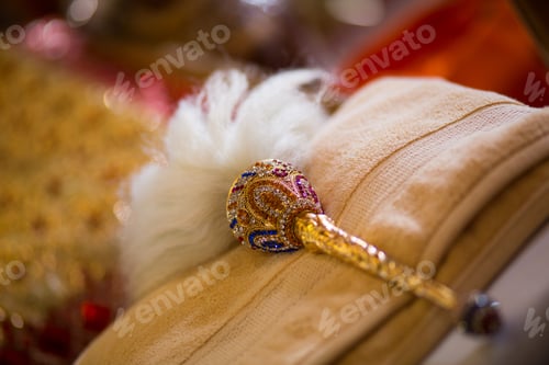 Preview: Closeup shot of a decorative golden feather fan