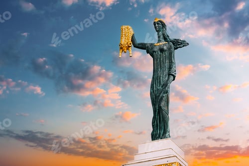 Preview: Batumi, Adjara, Georgia. Statue Of Medea On sunset sunrise Sky Background In Europe Square. Woman