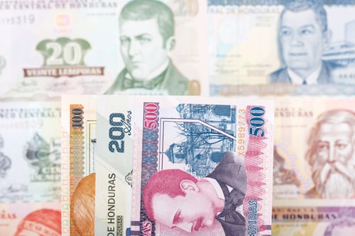 Preview: Colorful Honduras Currency Background, Honduran Lempiras Closeup