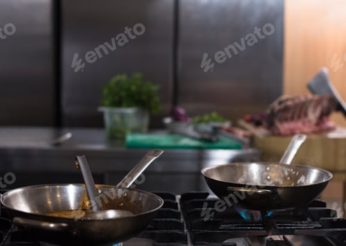 Preview: chef preparing food, frying in wok pan