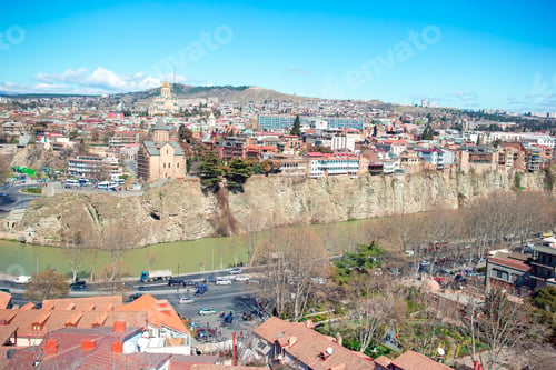 Preview: Tbilisi city panorama. Old city, new Summer Rike park, river Kura, the European Square and the