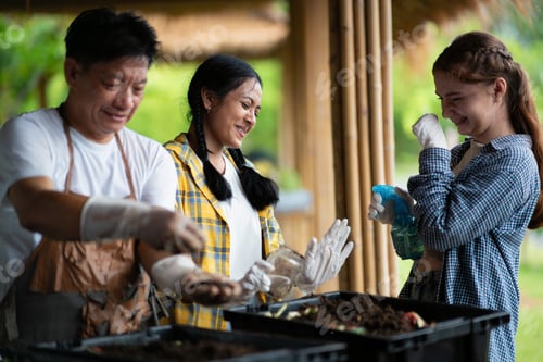 Preview: Children and teacher learning plant fruit and vegetable agriculture laughing scary earthworm