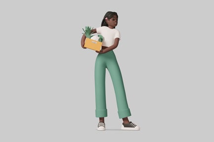 Preview: Woman holding a box of plants.