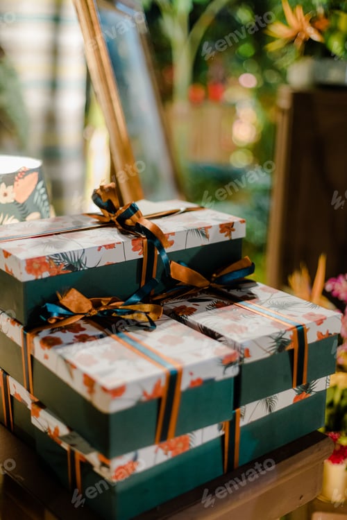 Preview: Vertical shot of bright and colorful boxes stacked on top of one another