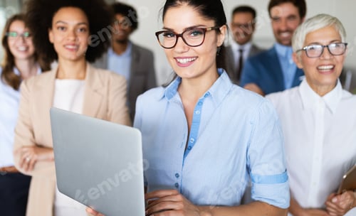 Preview: Successful company with happy workers in office