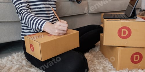 Preview: SME freelance woman working with packaging startup entrepreneur small business owner at home