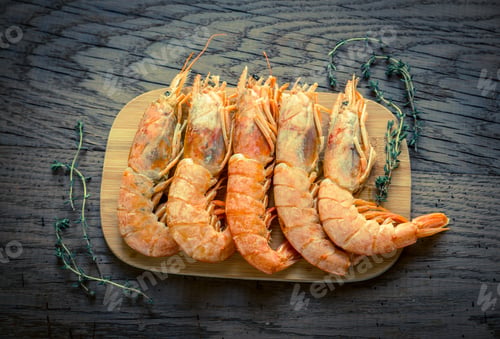 Preview: Raw shrimps with lemon wedges