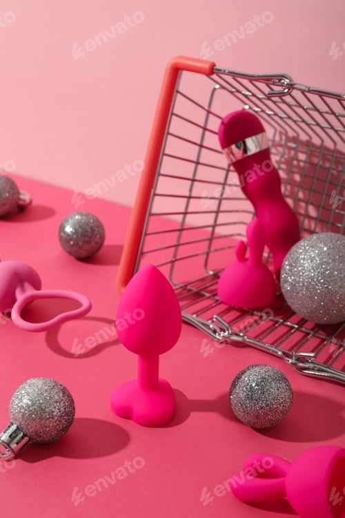 Preview: Sex toys with Christmas decorations and shopping cart.