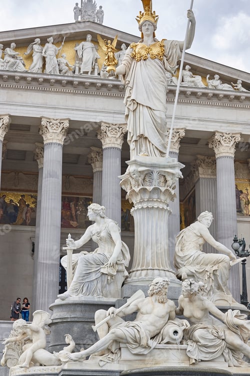 Preview: Historical Vienna parliament facade and fountain. Austrian government. Austria