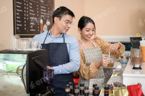 Preview: Baristas making and preparing a cup of coffee in coffee shop