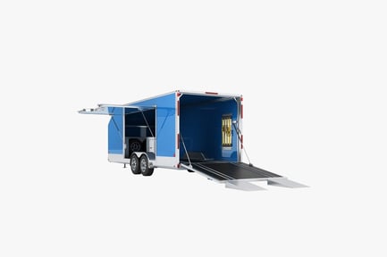 Preview: Blue Enclosed Car Hauler with Ramp & Portable Toolbox