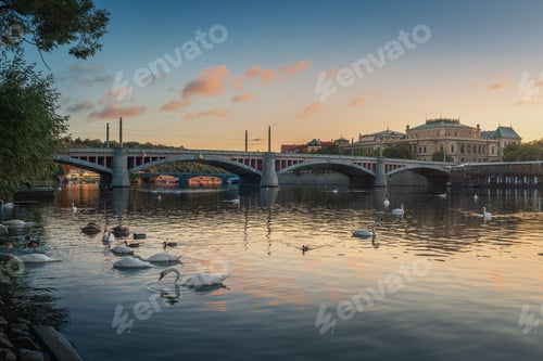 Preview: Manes Bridge at Vltava River at sunset - Prague, Czech Republic