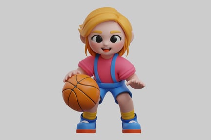 Visualização: Garota de desenho animado driblando jogador de basquete