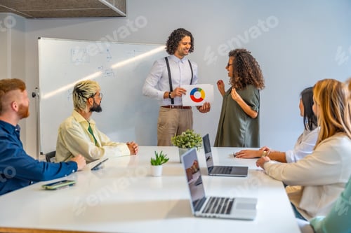 Preview: Colleagues using graph during a meeting in a coworking