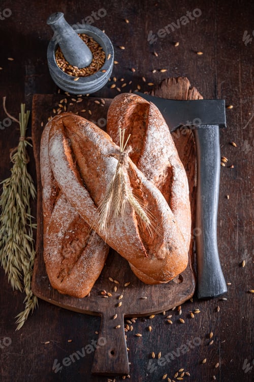 Preview: Healthy lumberjack bread with a small hatchet.