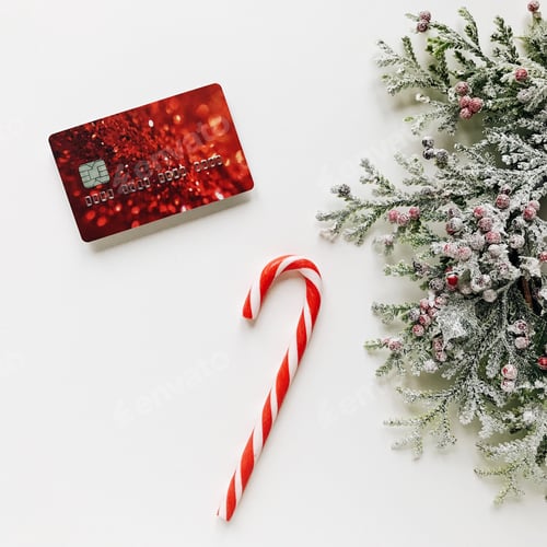 Festive Holiday Shopping with Candy Cane and Evergreen