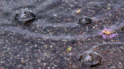 Preview: Rain Bubbles On Pavement - Photograph Of Some Rain Drop Bubbles On A Pavement Surface And With