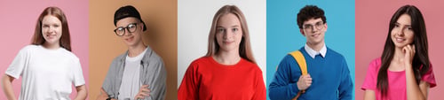 Preview: Teenagers on different colors backgrounds. Collection of portraits