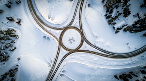Preview: Aerial top view of country road junction in winter time