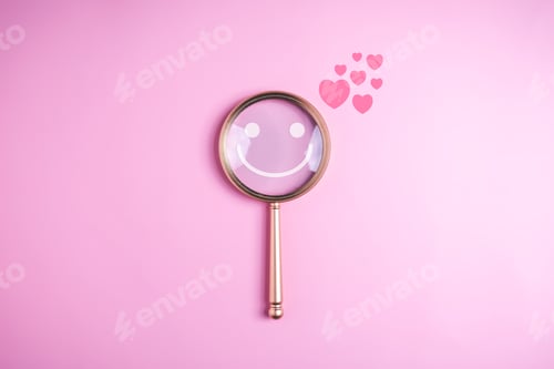 Preview: Hand with happy smile face emotion and heart icon on background