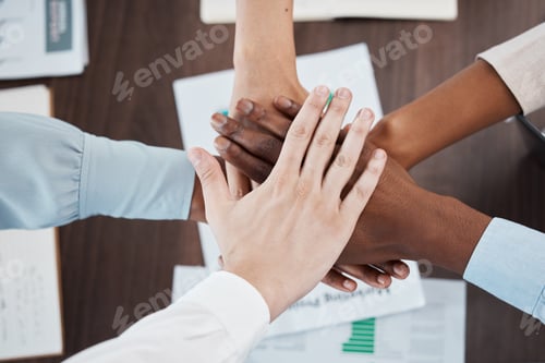 Preview: Hands, team and diversity, support and solidarity, business people together in meeting and collabor