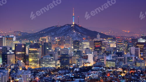 Preview: Downtown Skyline Of Seoul, South Korea With Seoul Tower.