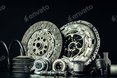 Preview: Close up of new car parts on black background