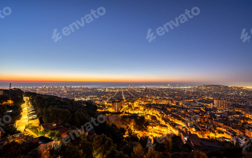 Preview: The skyline of Barcelona before sunrise