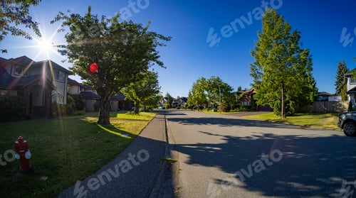 Preview: Residential Homes in a suburban city street sunny morning. Surrey, Vancouver, BC, Canada