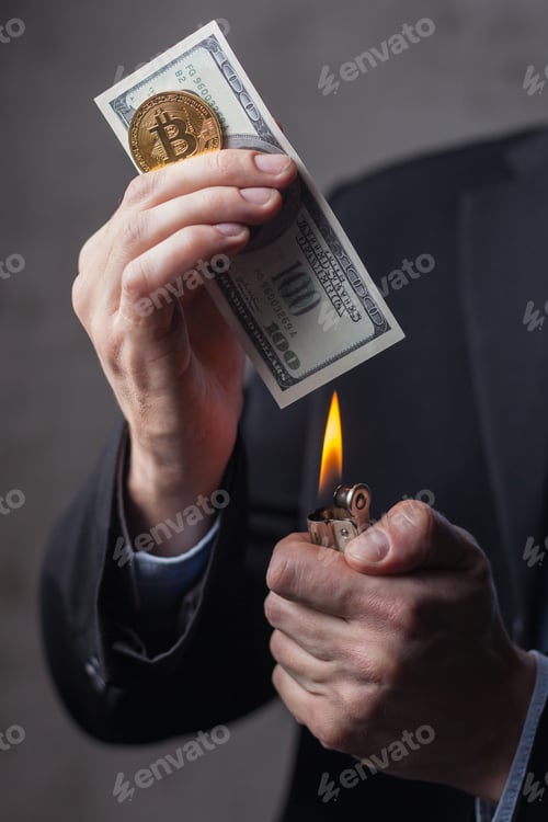 Preview: Man burning one hundred dollar note