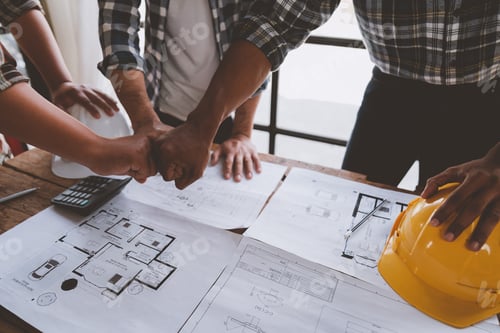 Preview: A team of and engineers have joined hands on with building a successful project teamwork concept.