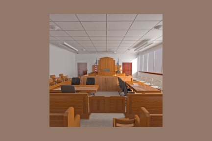 Preview: Courtroom interior with furnishings and flags