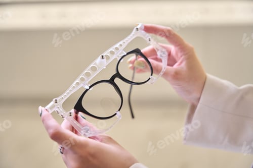 Preview: Ophthalmologist holds glasses and an ophthalmic gadget in his hands
