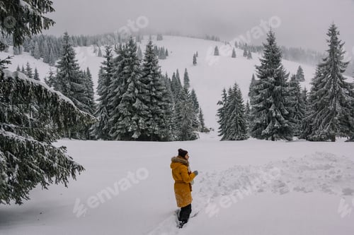 Preview: Solitary Woman in a Snowy Winter Forest