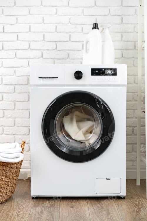 Preview: Detergent bottle on washing machine in a laundry room
