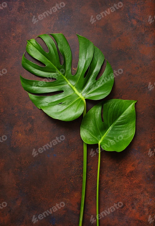 Preview: monstera leaf tropical plant on dark background