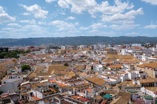 Preview: Aerial view of Cordoba with Sierra Morena mountains on background - Cordoba, Andalusia, Spain