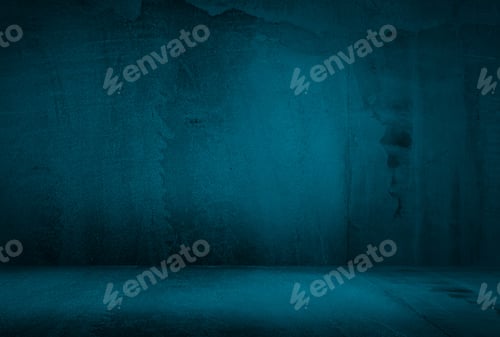 Preview: Vintage grunge blue concrete texture studio wall background with vignette.