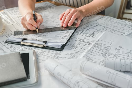 Preview: architect design working drawing sketch plans blueprints and making architectural