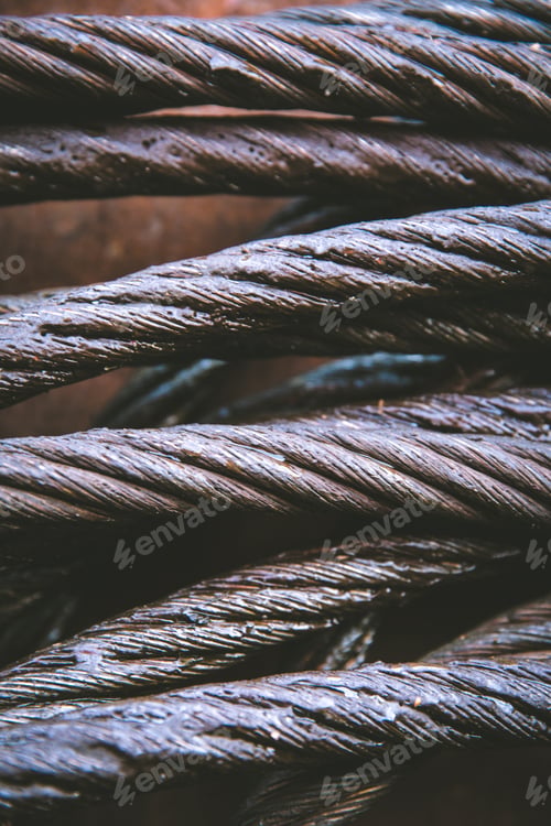 Preview: Full frame close up of thick steel rope or cable