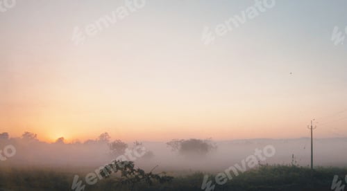 Preview: Sunrise with morning fogg, foggy landscape, light and airy